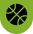 A green circle with an image of a basketball in the middle.